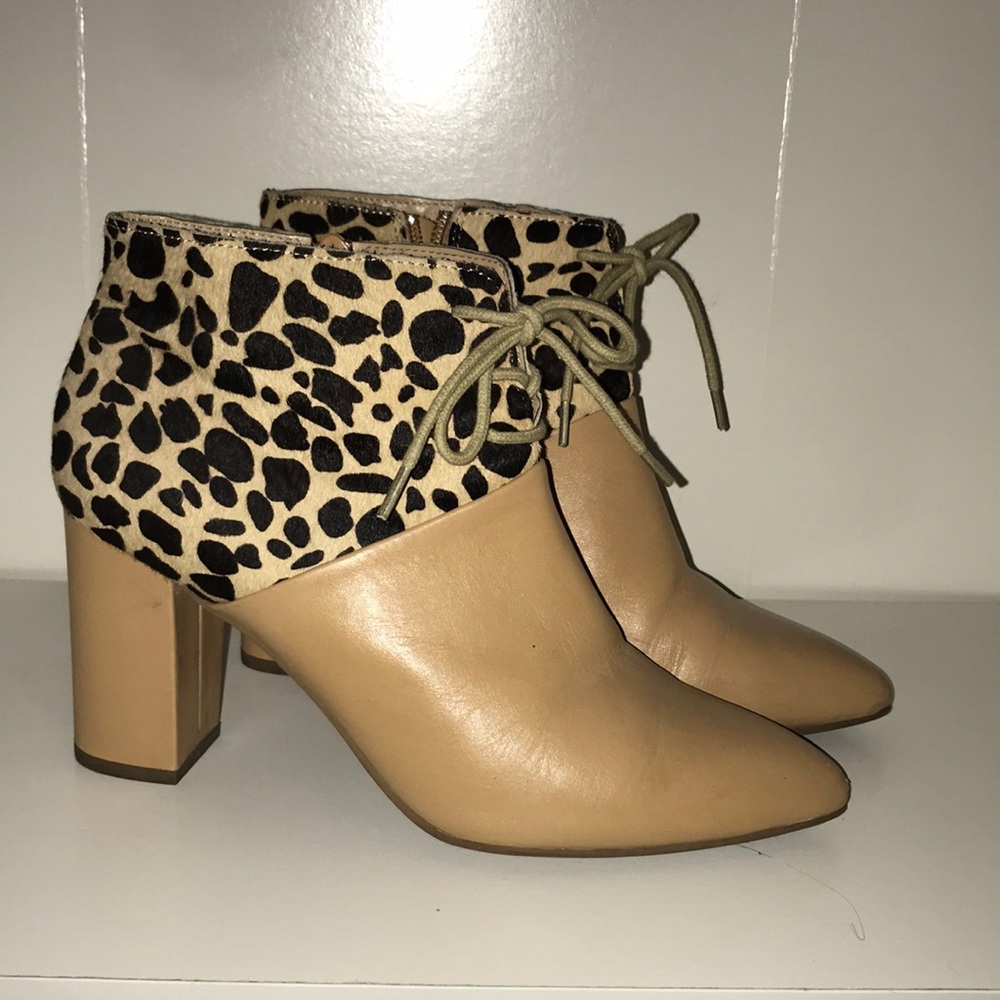 Seychelles Nude leather w leopard calf hair bootie
